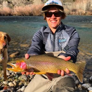female angler with rainbow trout - south fork of the snake