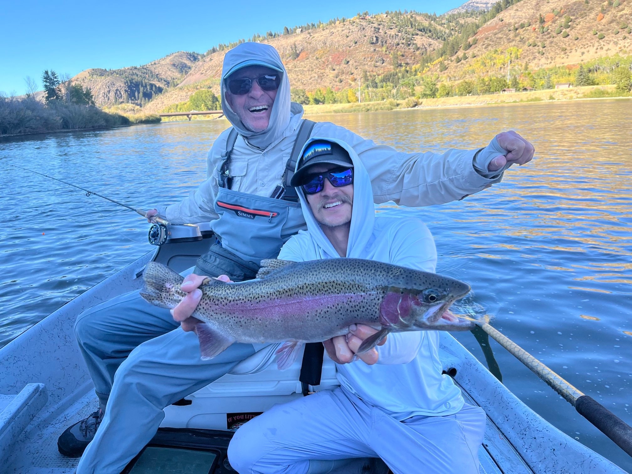 Fly fishing guide Trevor Oor with a nice Rainbow Trout on the South Fork of the Snake River.